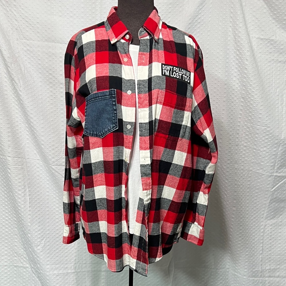 Upcycled Club Room Red and Black Checkered Men's Flannel Shirt